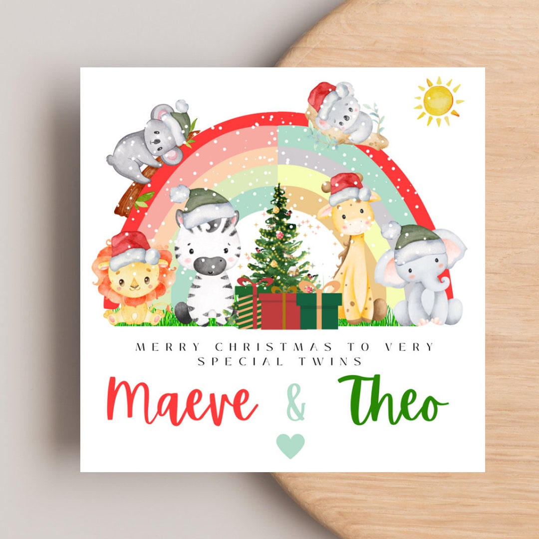 Twins Christmas Card Christmas Card for Twins Safari Twin Etsy UK
