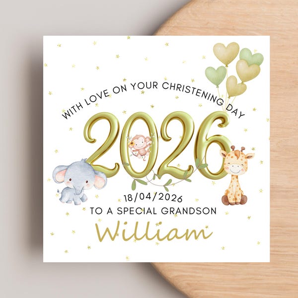 Christening Card for Grandson Nephew Granddaughter, Personalised Christening Card for any relation