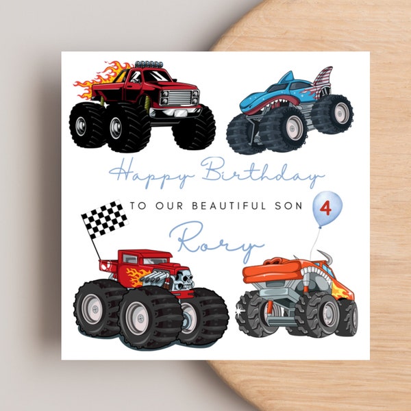 Monster Truck Birthday Card for Son Nephew Cousin Godson Grandson, Car Birthday Card, Boys personalised any age card