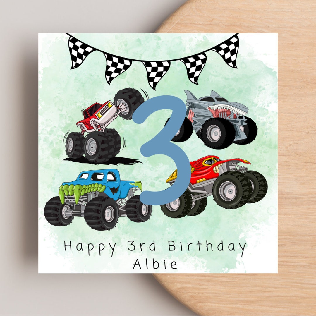 Boys Birthday Card monster Trucks Card Monster Trucks - Etsy