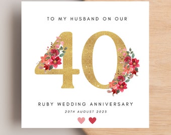 40th Wedding Anniversary Card Husband 40th Wedding Anniversary, Personalised Ruby Wedding Card, Ruby Anniversary