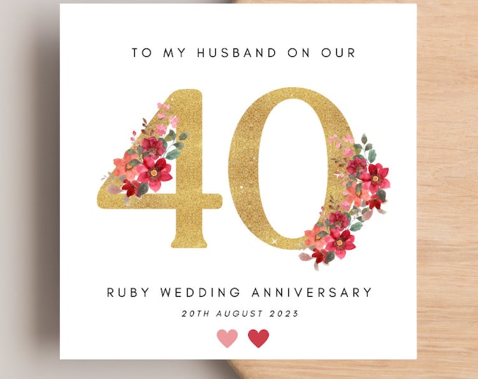 Ruby Wedding Card, Ruby Anniversary Card for Husband, 40th Wedding Card, Husband Ruby Wedding