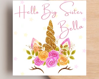 Personalised new sister card - New sister - Newborn - Sister - Promoted to sister - Unicorn Big sister card, Unicorn card