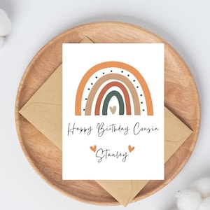 Personalised Cousin, Happy Birthday Cousin - To My Cousin Card, Rainbow Birthday Card, Card For Cousin, Baby Cousin Card