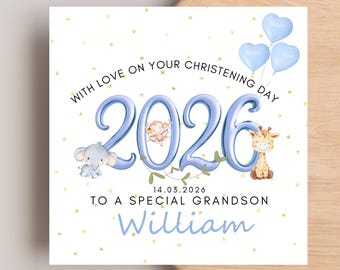 Christening Card for Grandson Nephew Godson Any Relation, Personalised Christening Card