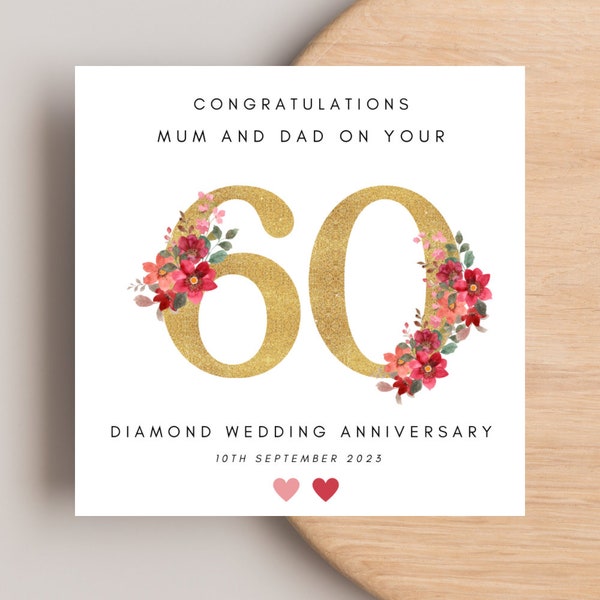 60th Wedding Anniversary card for Mum and Dad, Diamond Anniversary Card Mum and Dad
