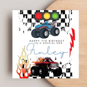 Monster Truck Birthday Card for Son Nephew Cousin Godson Grandson, Car Birthday Card, Boys personalised any age card