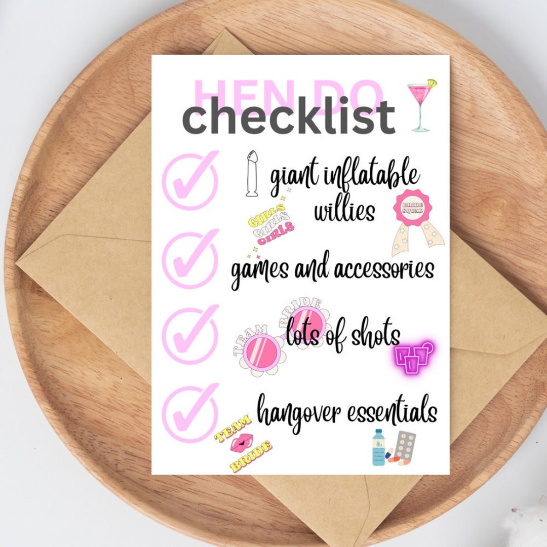Funny Hen Do Card Hen Do Checklist Card Willies Hen Do Etsy