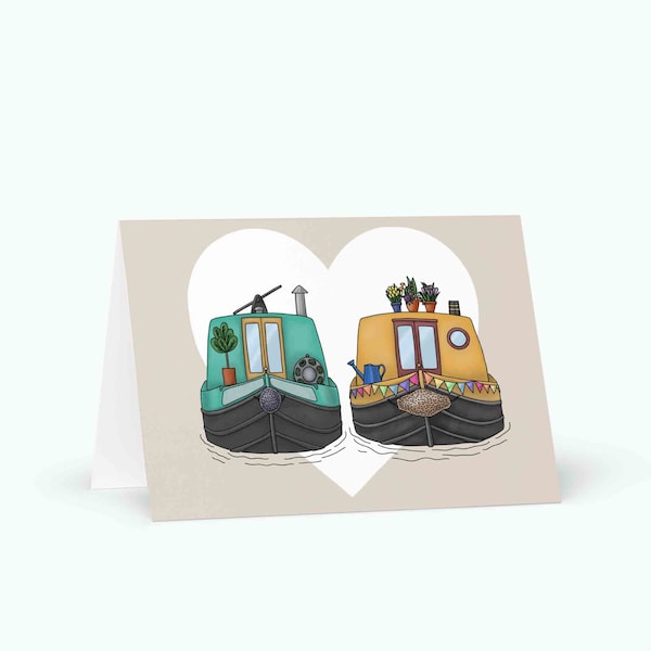 Narrowboat Couple Card with Heart Detail