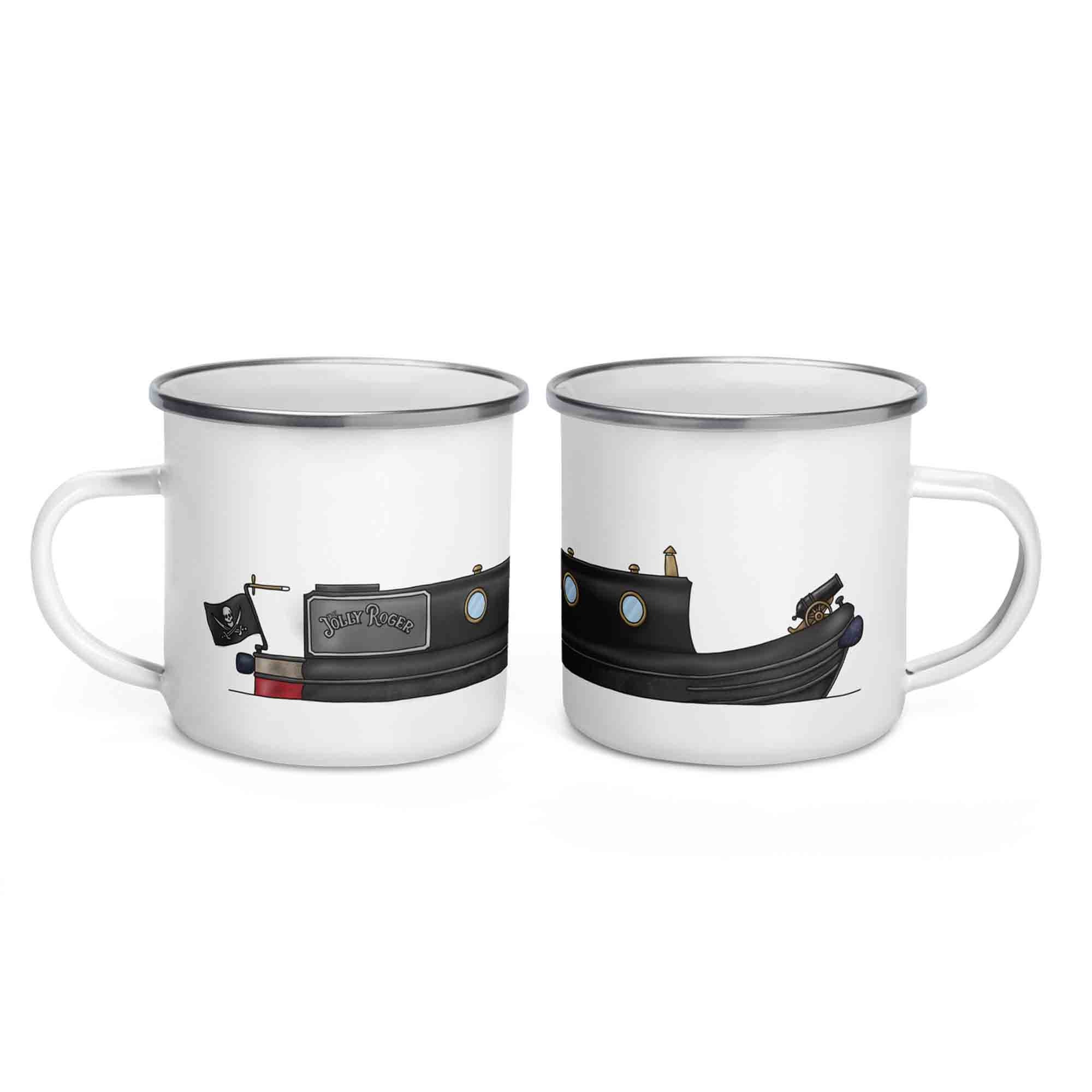 Narrowboat Pirate Enamel Mug Cute Jolly Roger Boat Mug With a Canon on