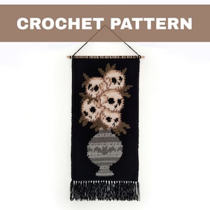 PDF Crochet Pattern | Wall Hanging | Wall Art | Yarn Wool Painting | Skulls Bouquet  Tapestry | Home Decor | Gothic Skull Art | Bats