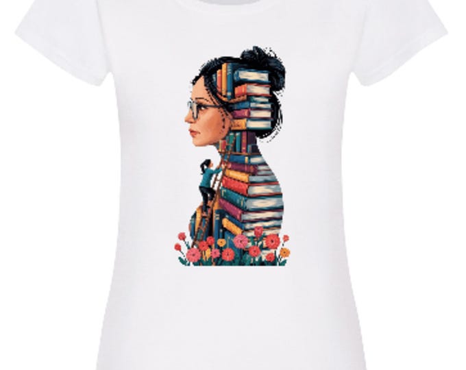 Smart Woman & Books Print T-shirt, Clever Women Tee