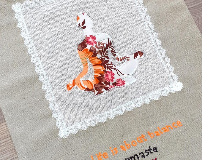 Yoga Tote Bag: Handmade Linen Shoulder Bag with Lace