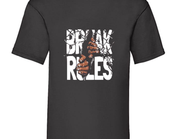 Break rules T-shirt for man, black regular cotton tee, street art unisex t-shirt