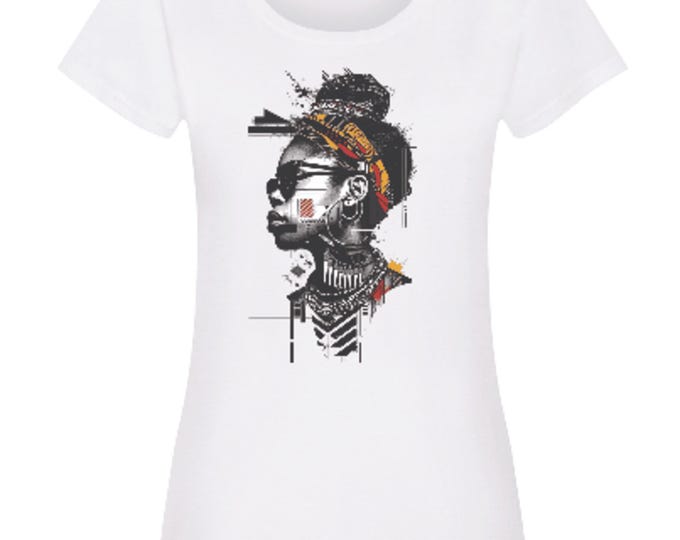 Graphic Afro Woman T-Shirt, Street Art Tee, White Cotton