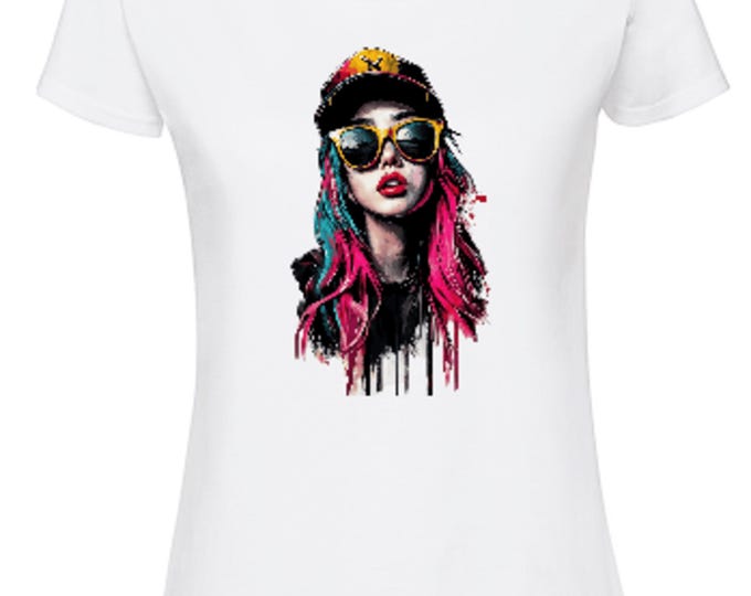 Street art T-shirt for woman, graffiti style t shirt, cotton white hip hop tee