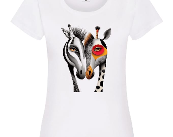 Giraffe and Zebra Graphic Tee, Women's White Cotton Shirt