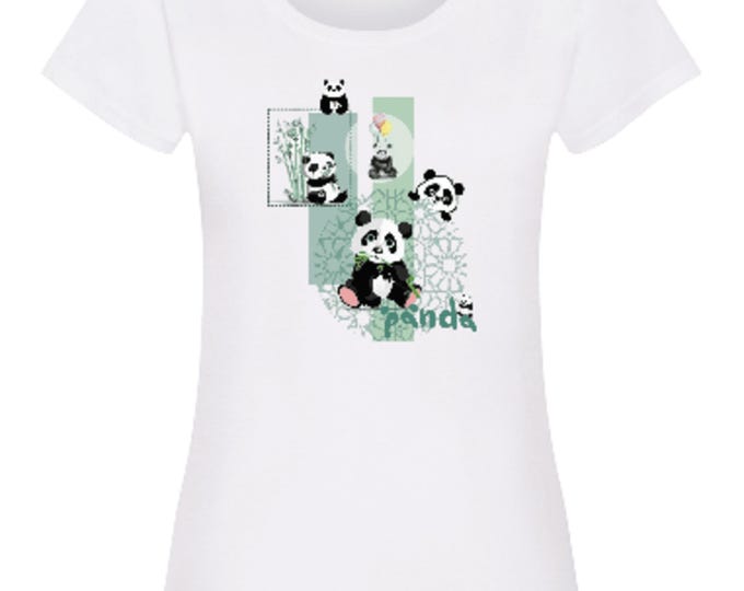Sweet Pandas T-Shirt, Woman's White Cotton Tee