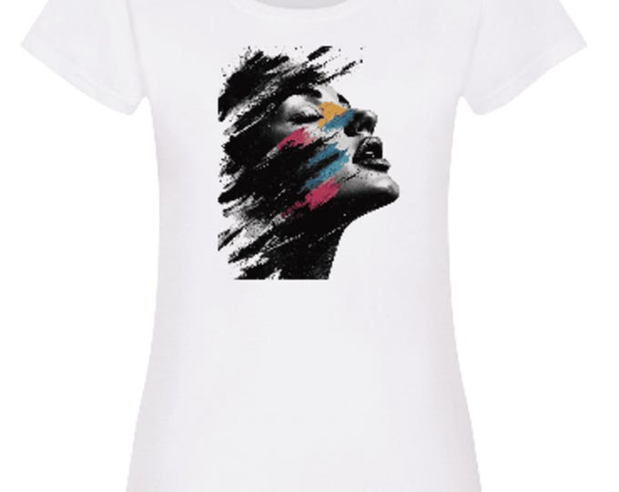 White Cotton T-Shirt, Abstract Sexy Woman Art Tee
