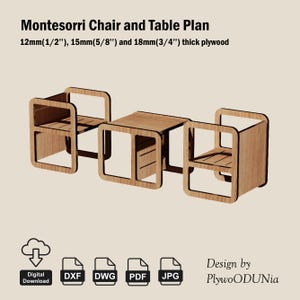Montessori Stuhl und Tisch Pläne, Dxf Dateien, Vektor, Schnitt, Cnc Fräser, Selbermachen, Möbel, Digitaler Download, Design, Zeichnung