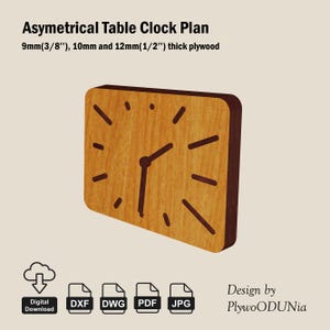 Asymetrical Table Clock Plan,  Dxf Files, Vector, Cut, Cnc Router, Diy, Furniture, Digital Download, Design, drawing