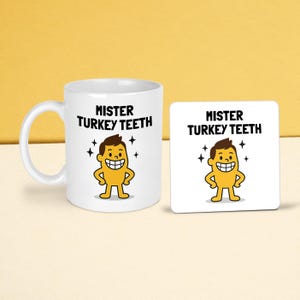 Mister Turkey Teeth Mug & Coaster Set: Funny Dental Veneers Gift for Men