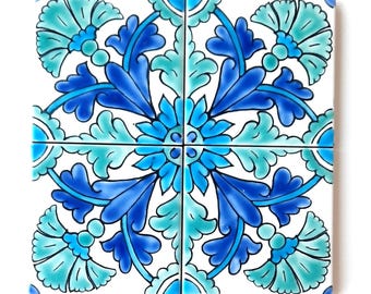 Set Of 9 Hand-Painted Spanish Ceramic Tiles – 10x10 Cm Mediterranean Decorative Tiles For Indoor & Outdoor Use – Glossy Glaze, Durable, 140g Each