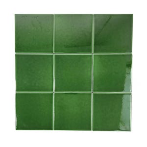May include: Nine square green ceramic tiles arranged in a 3x3 grid.