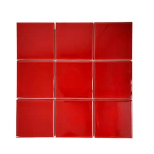 May include: Nine red square ceramic tiles arranged in a 3x3 grid.