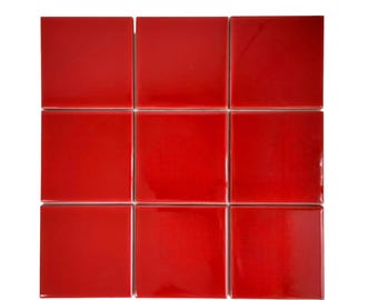 Red Ceramic Tiles 4"x4" Colorful - Wall Decor Backsplash Kitchen Bathroom
