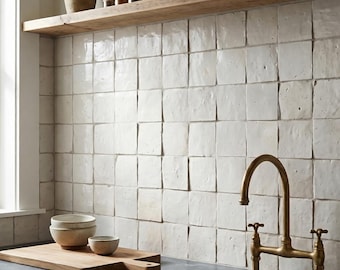 4x4 Blanc Zellige Tile – Handcrafted Moroccan Off-White Backsplash