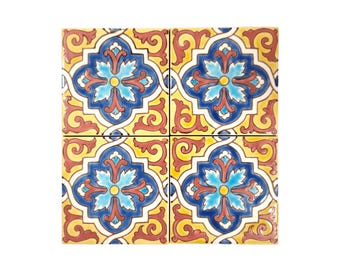 Hand Painted Mexican Talavera Tile, Decorative Ceramic 4x4