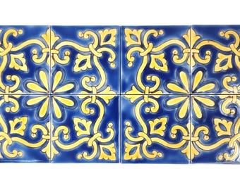 Hand-Painted Mexican Talavera Tile, 4x4 Decorative Ceramic