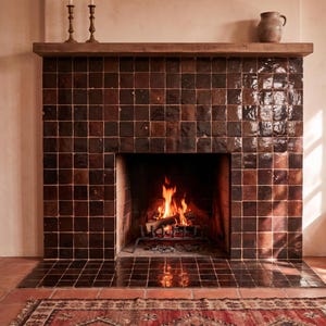 Carrelage zellige acajou 4x4 - Carrelage marocain fait main pour murs et dosserets