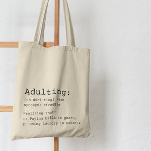 Adulting Definition Canvas Tote Bag, Totes Bag Aesthetic, Totes Bags Canvas, Funny Totes Bags, Definitions, Definition Dictionary Definition