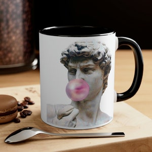 Michelangelo David Statue Bubblegum Mug, Cute Mug Aesthetic, Mug Aesthetic, Orca Coffee Mug, Michelangelo Art David With Bubblegum Statue of