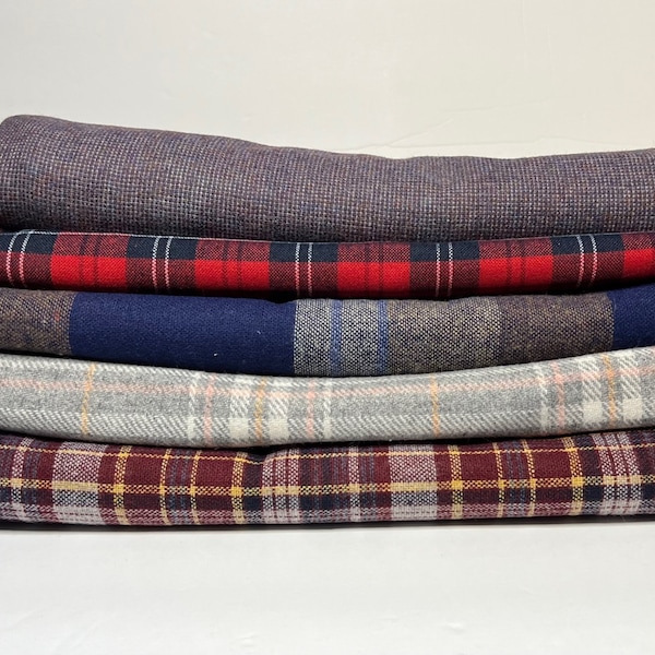 Plaid Wool Blend Fabric Cut By The Yard And Remnant Many Colors To Choose From Great For Winter Coats