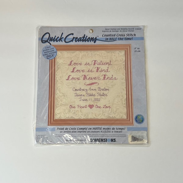 Never Ending Love Wedding Record Dimensions Counted Cross Stitch Kit #72669 Personalized Marriage Vintage 2000
