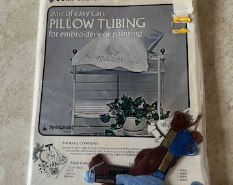 Two Pillow Case Printed Cross Stitch Kit #8301D, #8301A Vintage Vogart Crafts 1990's Unopened Birthday Housewarming Gift