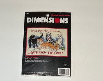 Dimensions Counted Cross Stitch kit #6787 "Cats Know" Vintage 1998. Perfect Housewarming or Birthday Gift