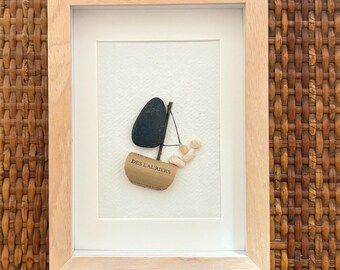 Handmade Sailboat Pebble Art, Coastal Decor