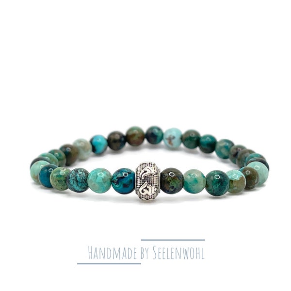 Chrysocolla Armband Silber Edelsteinarmband Türkis Buddhismus Gebetsperle