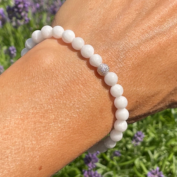 Porzellan Jade Armband Weiß Silber