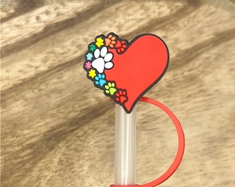 Herz mit Pfoten Stroh Topper | Becher Zubehör | Geschenk für Tierliebhaber | Geschenke für Tierärzte