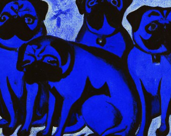 Four Pugs Blue 1