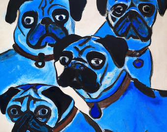 Four Pugs Blue 4