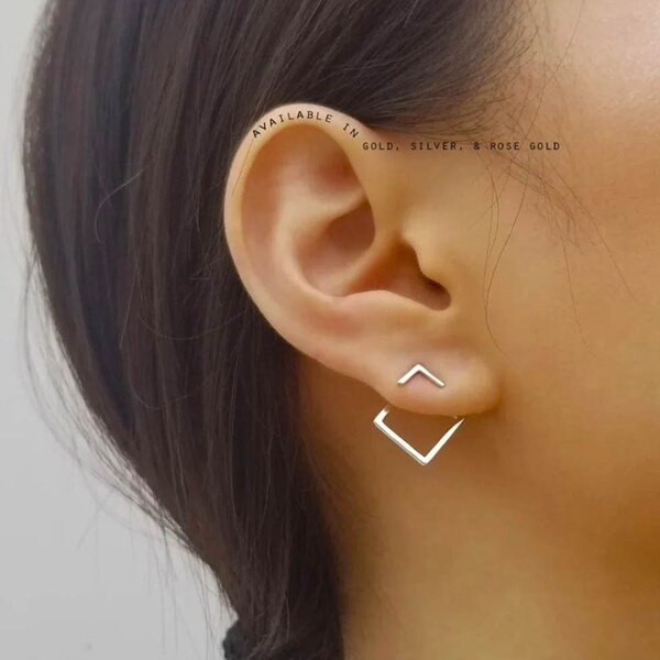Ear Jacket Earrings, Korean Earrings, Teen Earrings, Geometric Ear Jackets, Cool Earrings, Front and Back Earring, Cute Earring, Ear Cuffs