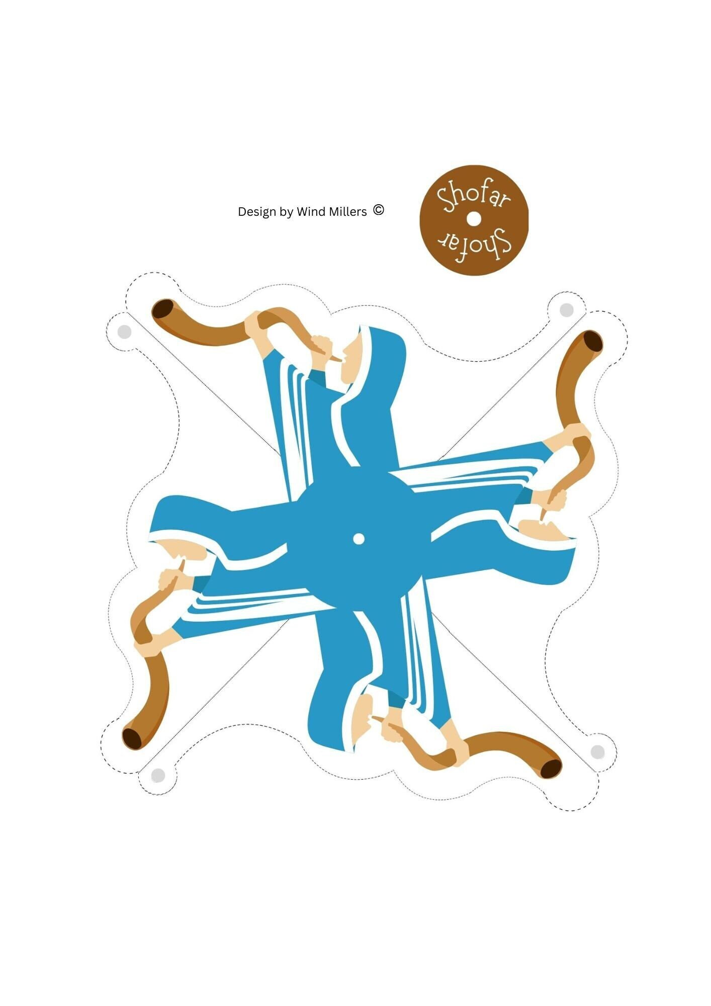 Pinwheel Blowing the Shofar New Moon Sighting Digital Download 2 Files