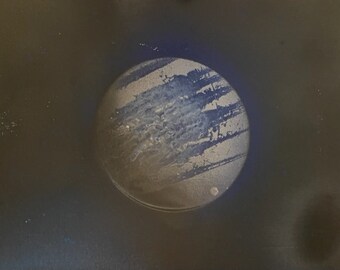 Blue and White Planet with Blue Stars Spray Paint Art