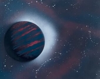 Blue and Pink Planet with White Stars Spray Paint Art